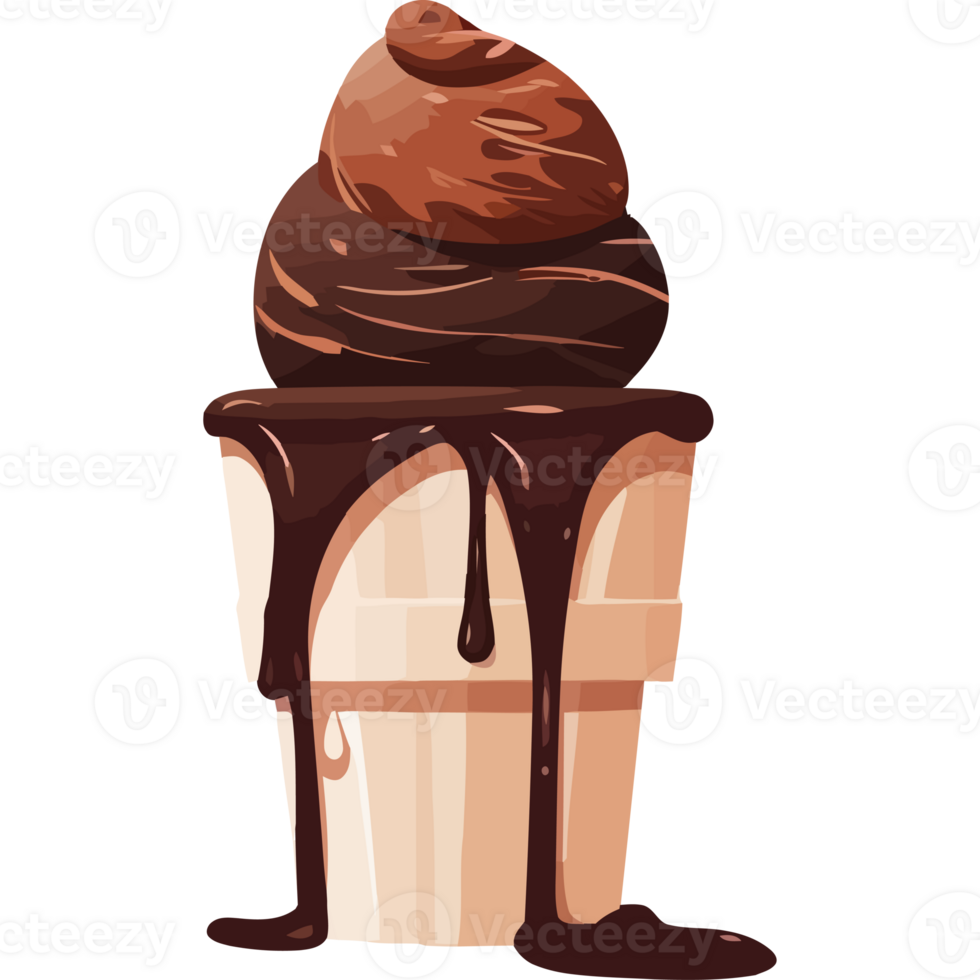 Chocolate ice cream cone with chocolate sauce png