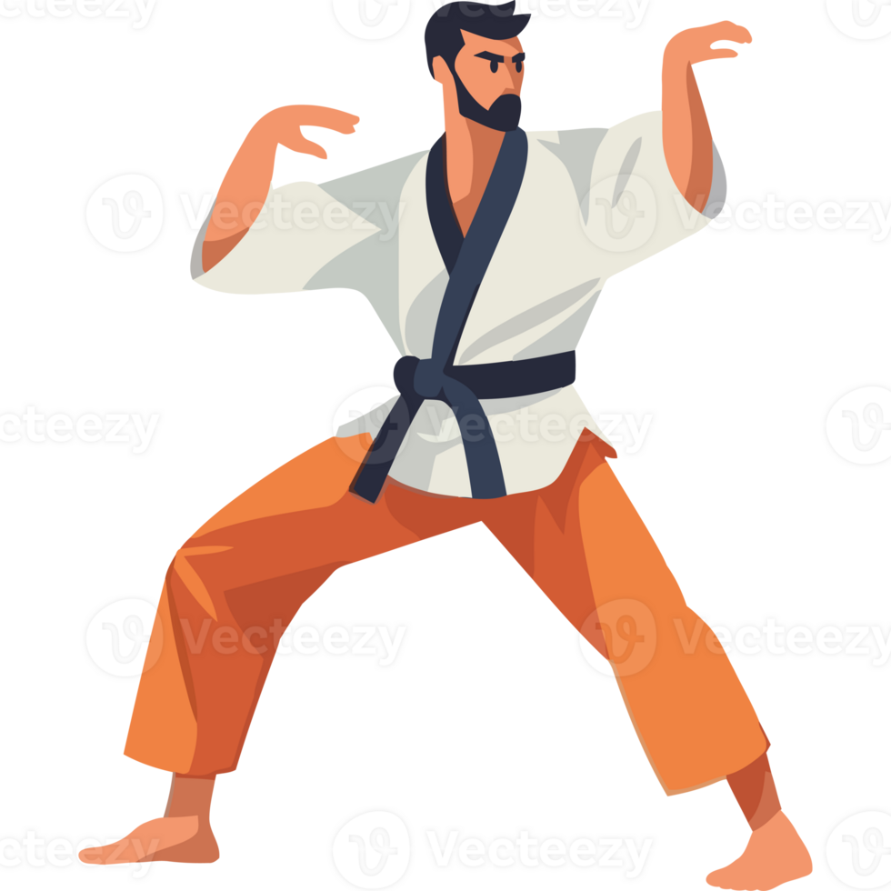 A man in karate gear is doing a kick png