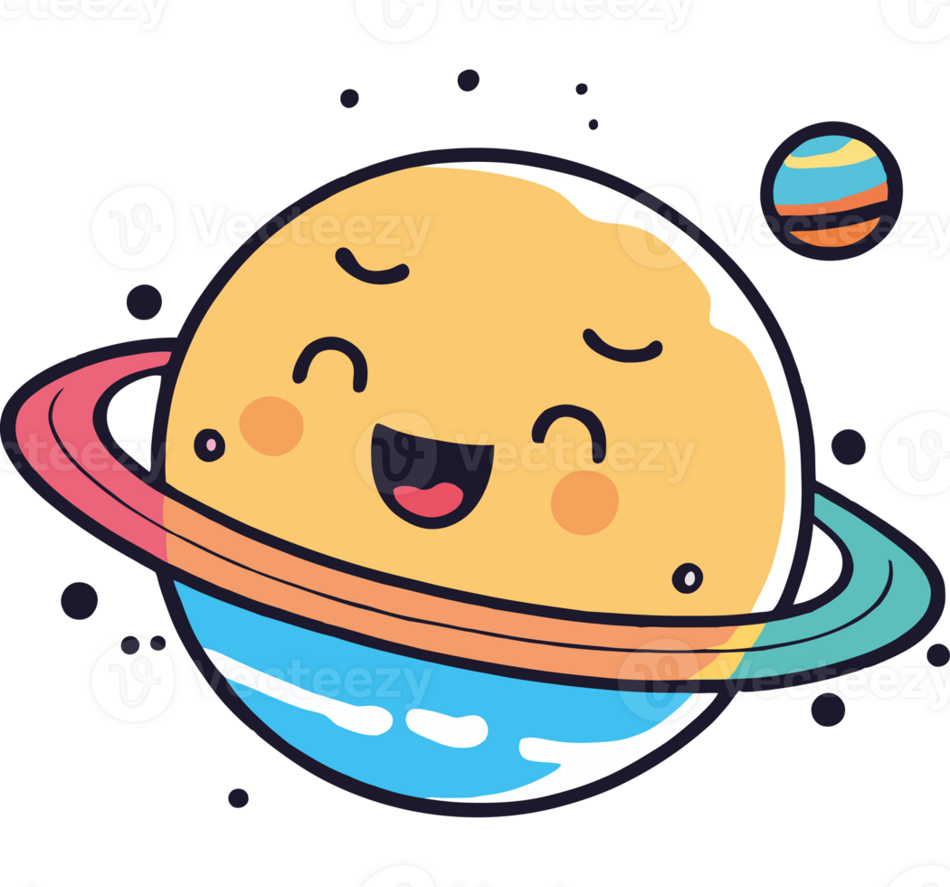 Cartoon saturn with a smiley face png