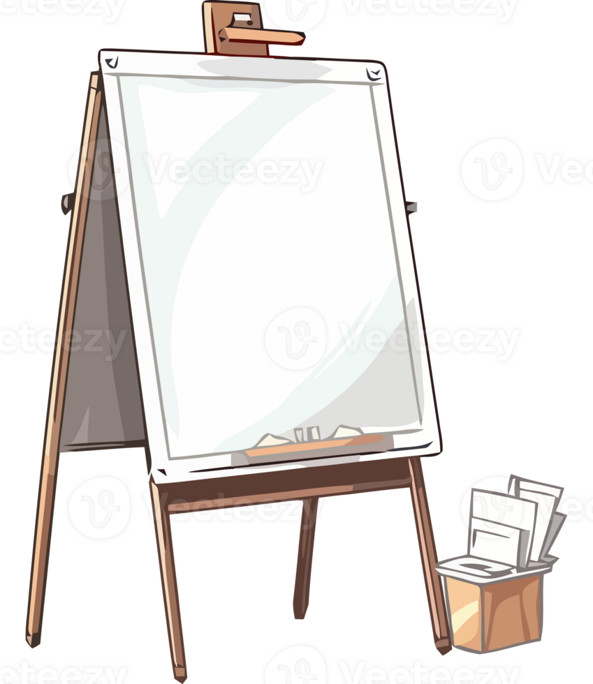 An easel with a blank sheet of paper and a pencil png