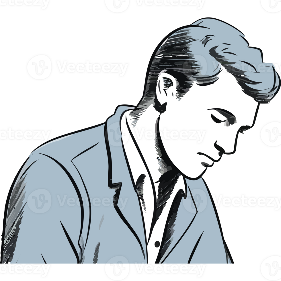 A man in a suit is looking down png