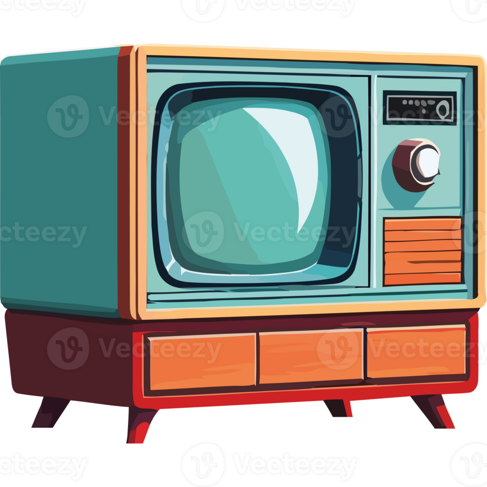 An old fashioned television with a blue screen png