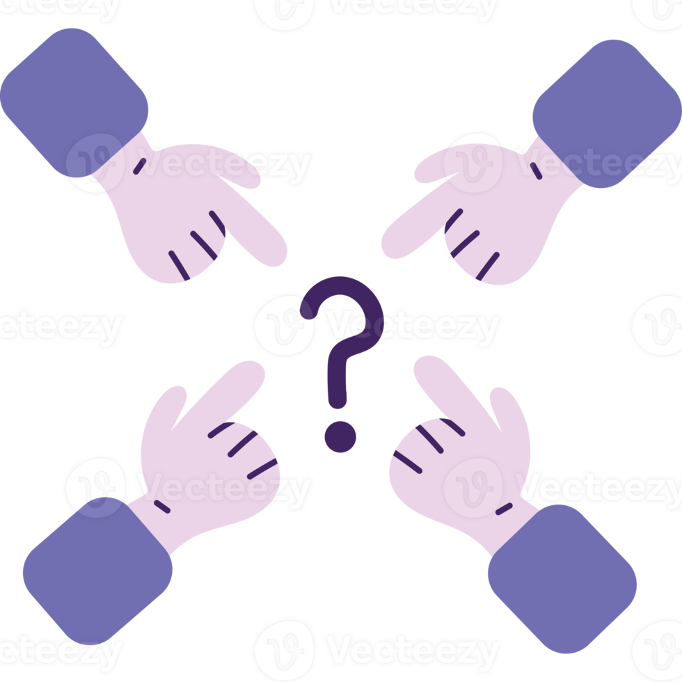 Four hands pointing to a question mark png