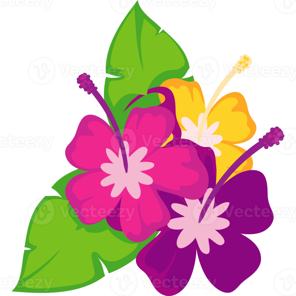 A cartoon flower with purple, pink and yellow flowers png