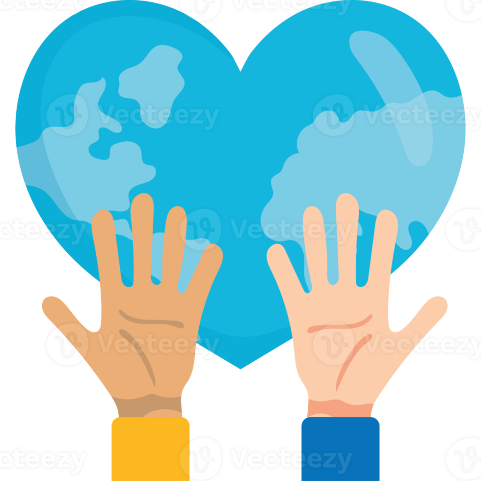 Two hands holding a globe in the shape of a heart png