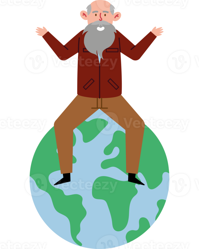 An old man sitting on top of a globe png