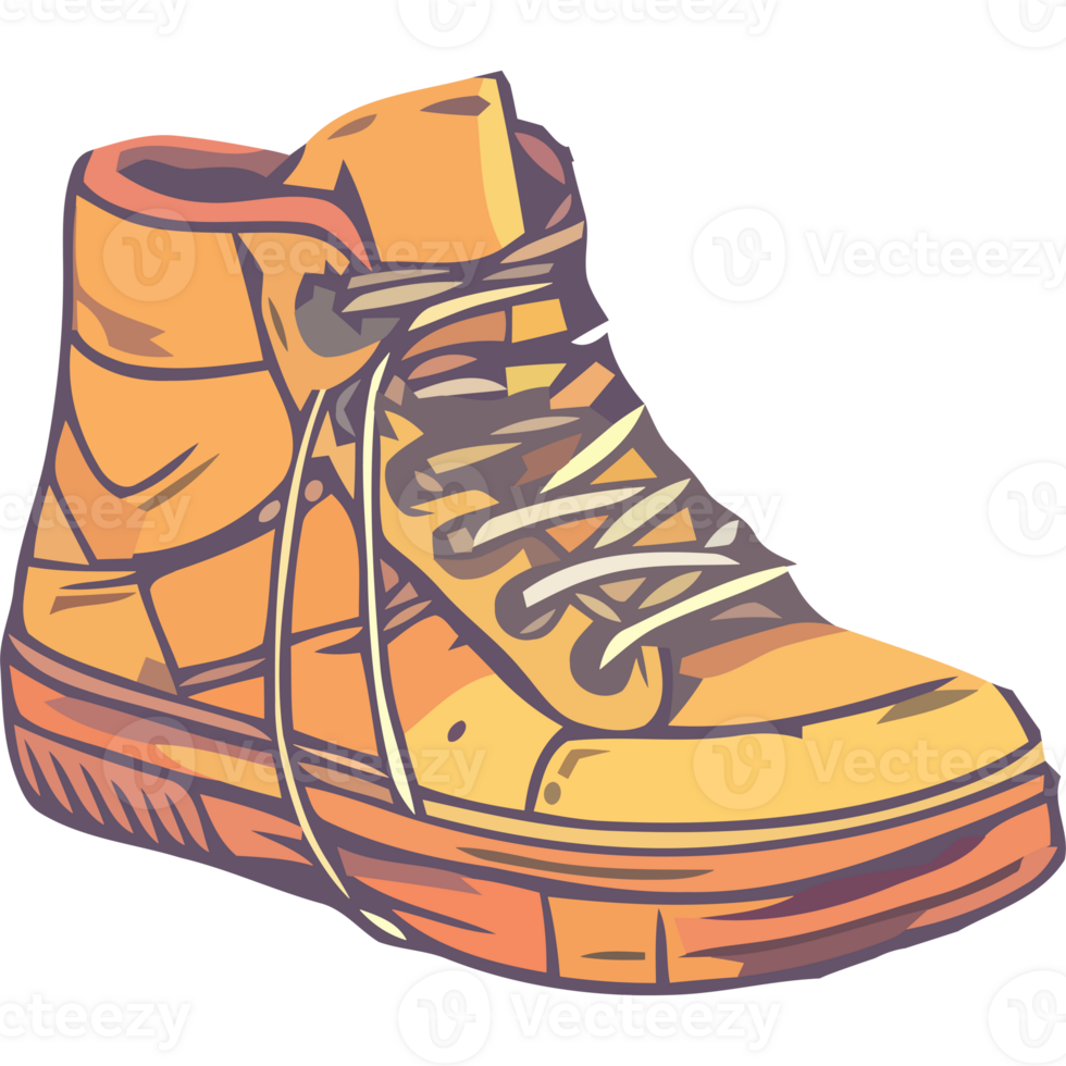 An orange high top shoe with laces png