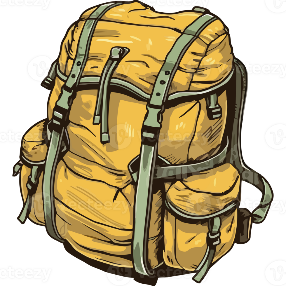 A yellow backpack with straps and straps png