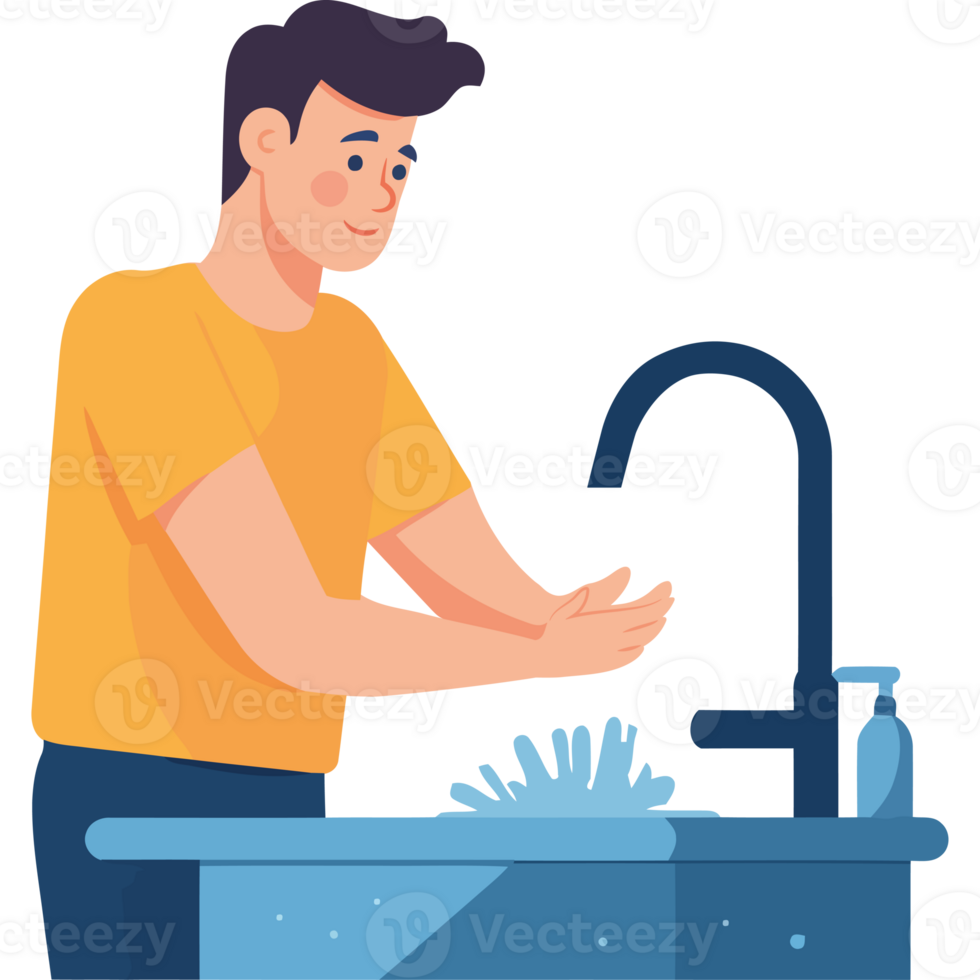 Man washing hands in sink with soap and water png