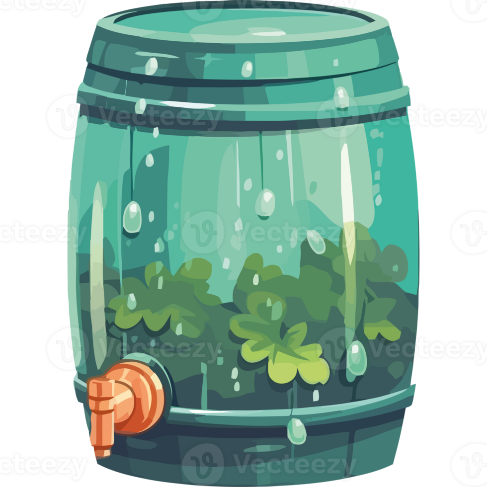A water barrel with plants inside png