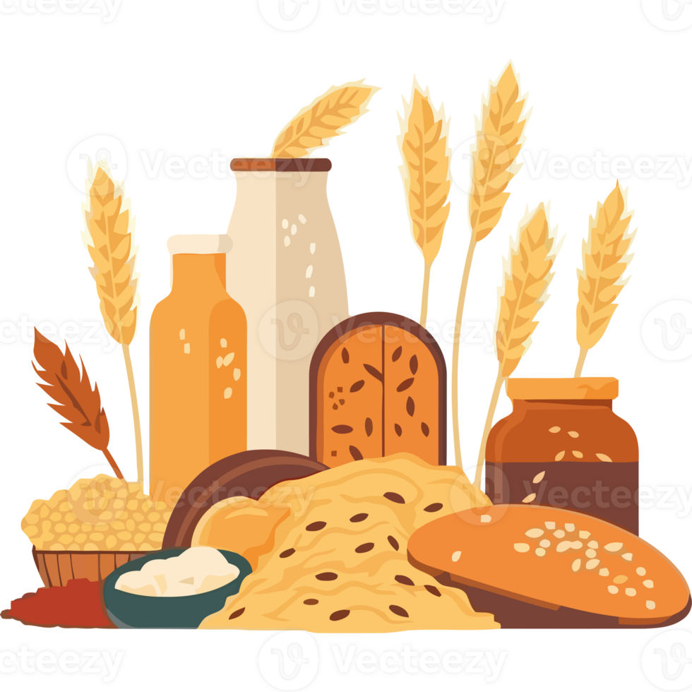 A variety of bread, wheat and other food items png