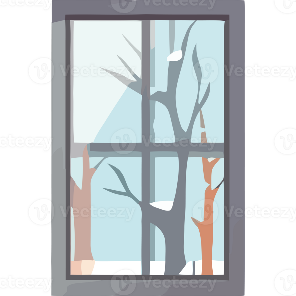 Winter window with snow and trees png