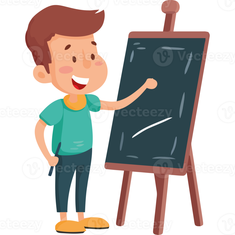 A boy is standing in front of a blackboard png