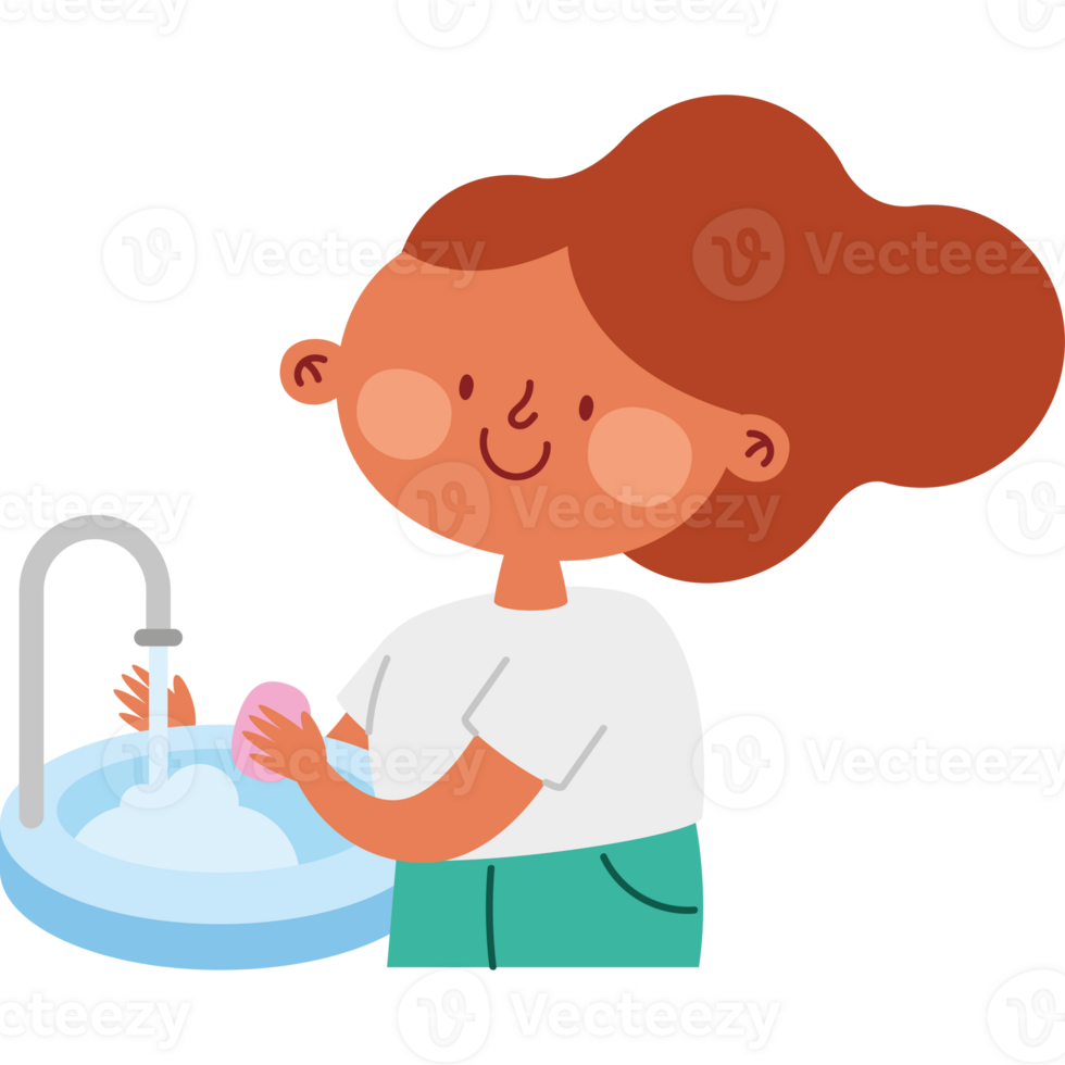 A girl washing her hands in the sink png