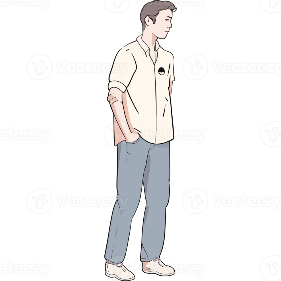 A cartoon man standing in a white shirt and jeans png