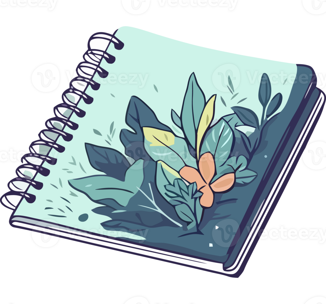 A notebook with flowers and leaves on it png