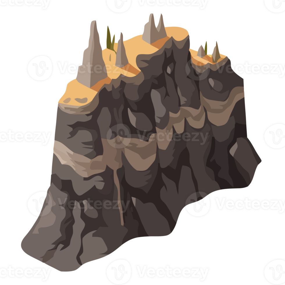 A rock formation with a mountain on top png