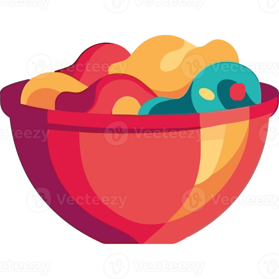 A bowl of fruit and nuts in a cartoon style png