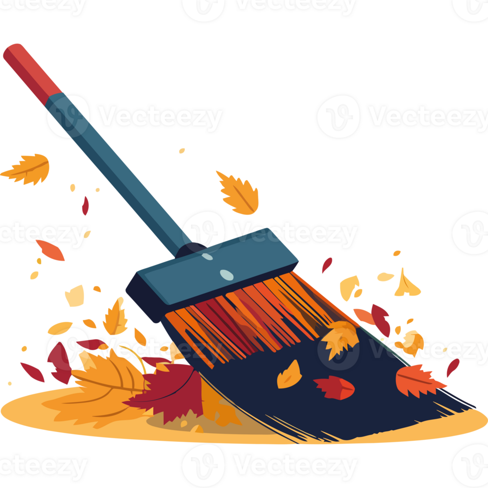 A broom and leaves on the ground png