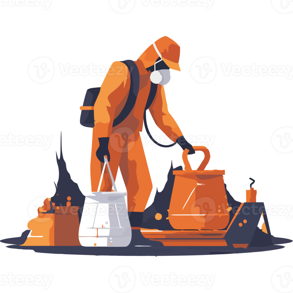 A man in an orange suit is holding a pot and a bucket png