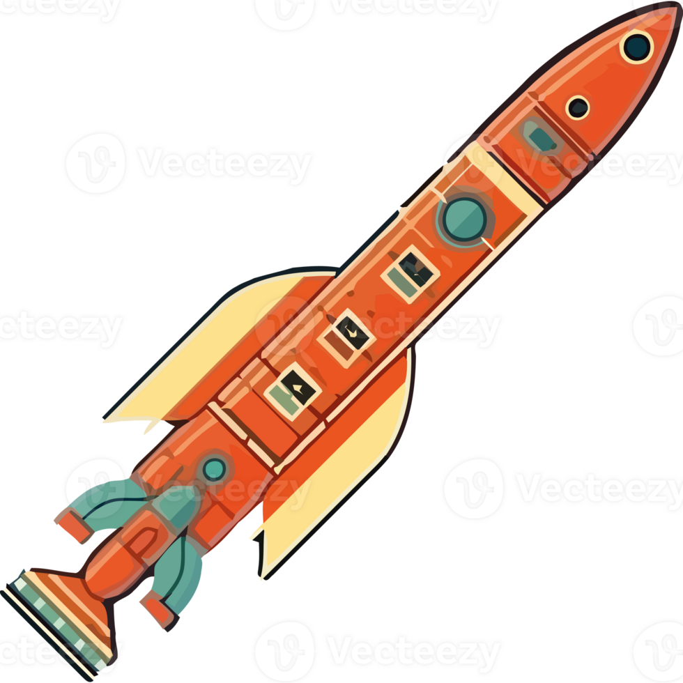 An orange rocket ship with a blue and green design png