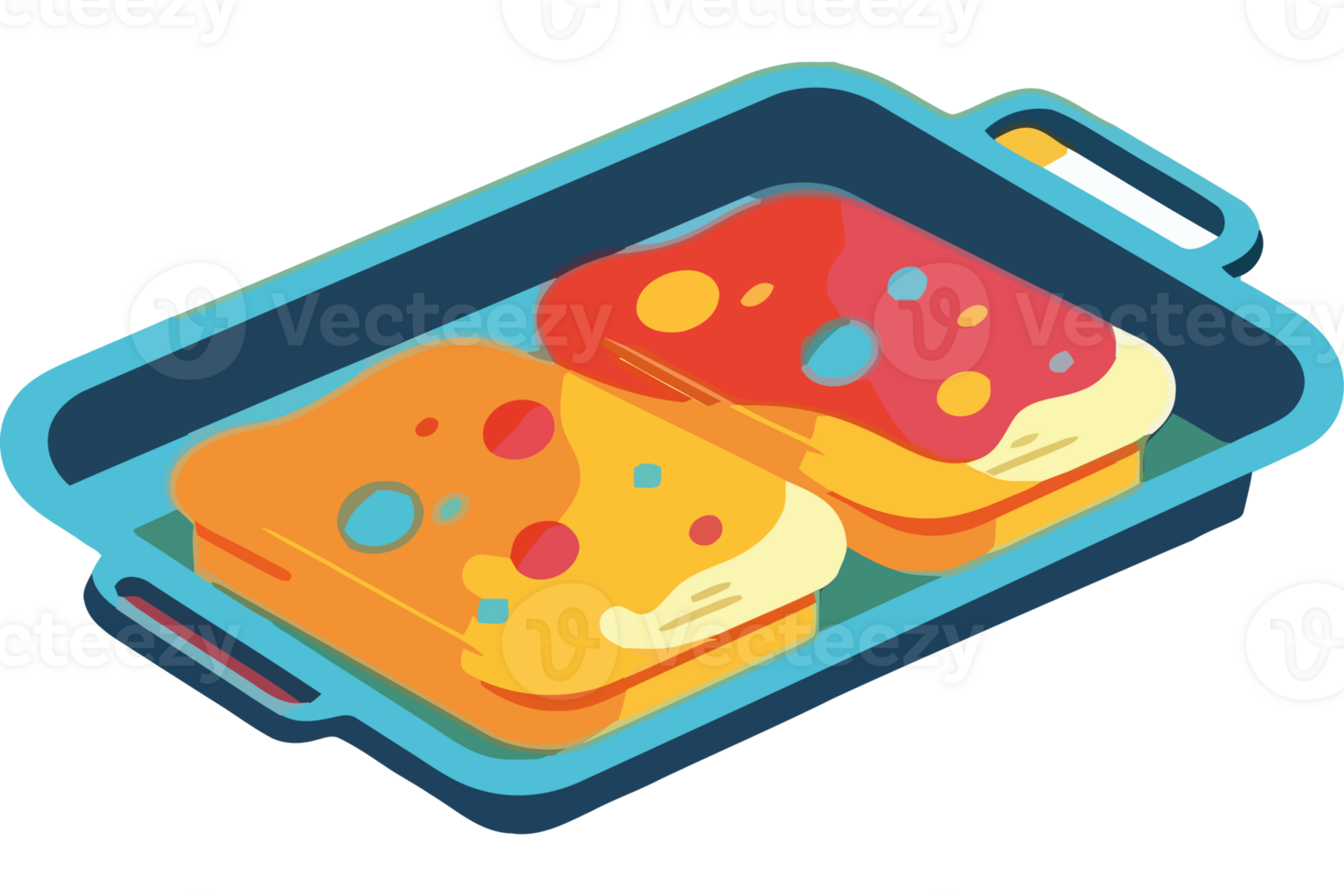 An illustration of two slices of bread in a pan png