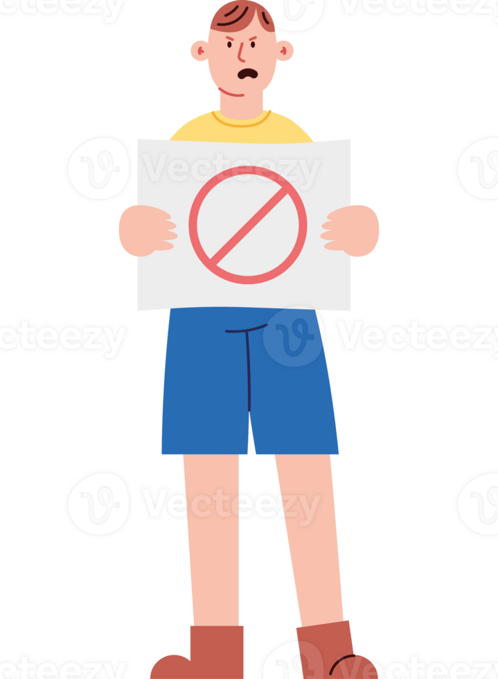 A cartoon man holding a sign with a no sign png