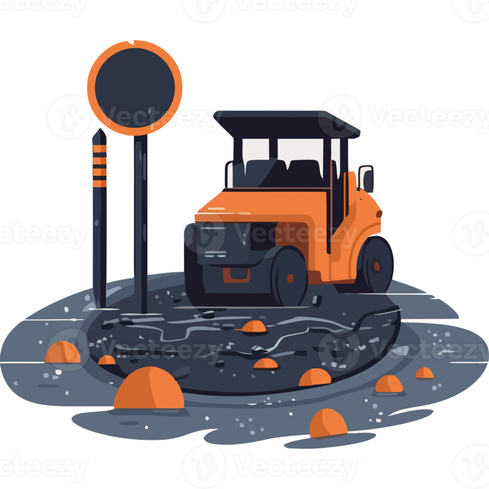 A construction vehicle is parked in front of a road sign png