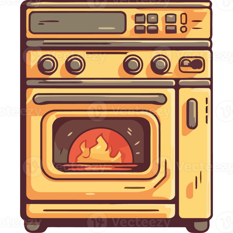 An illustration of a stove with a fire inside png