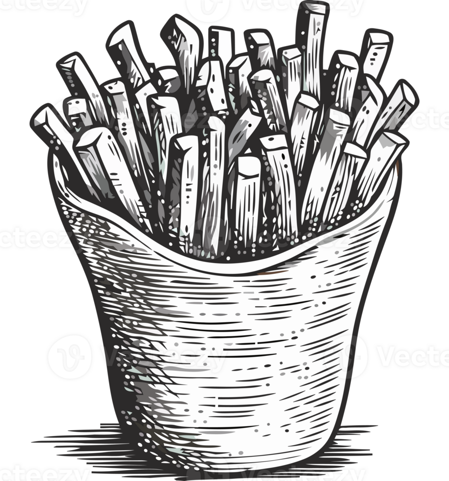 French fries in a bowl sketch illustration png