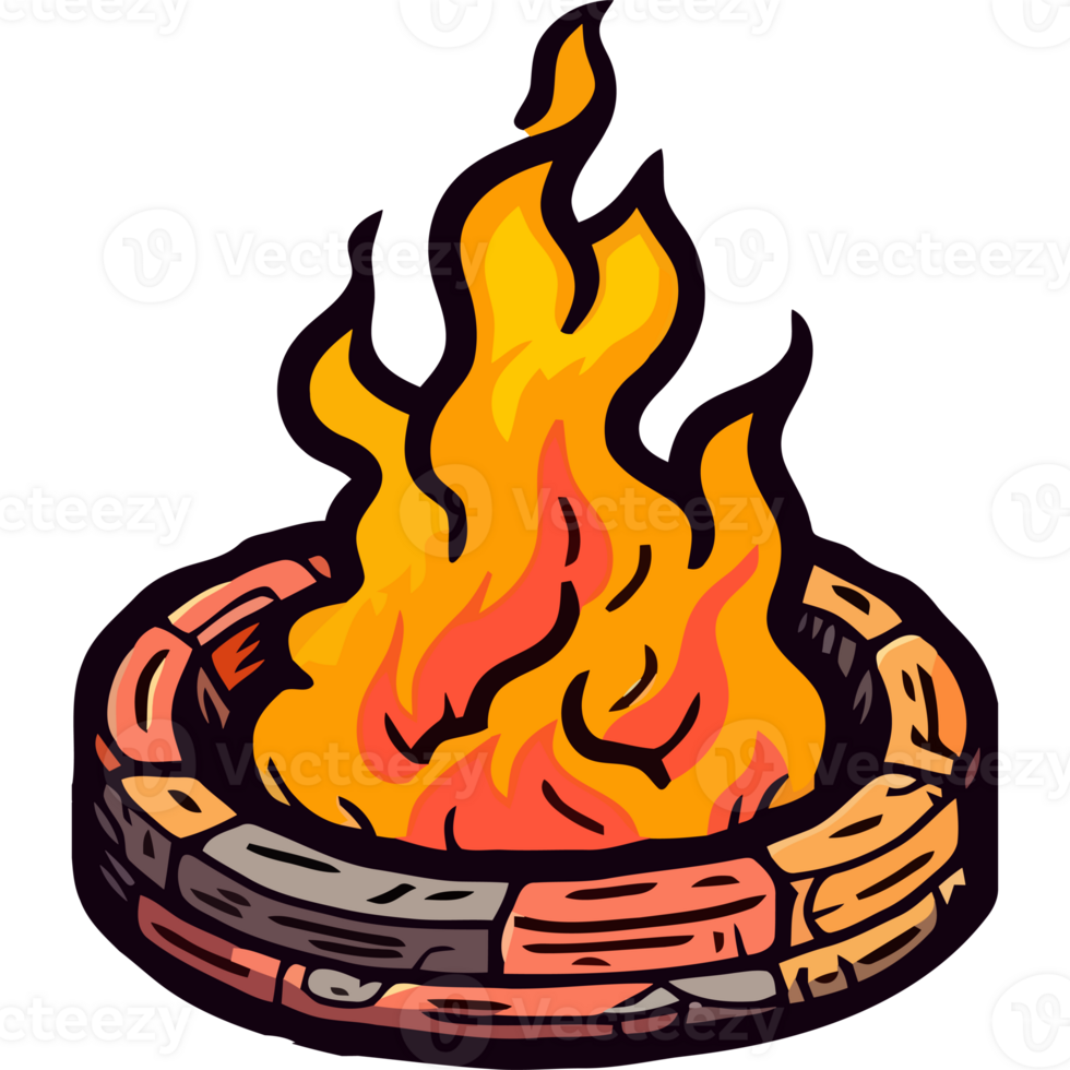 A fire pit with flames and logs png