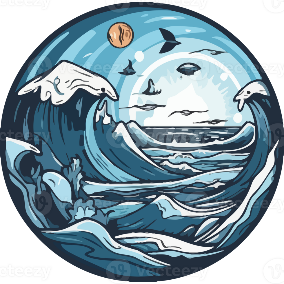 uma circular Projeto com ondas e pássaros png