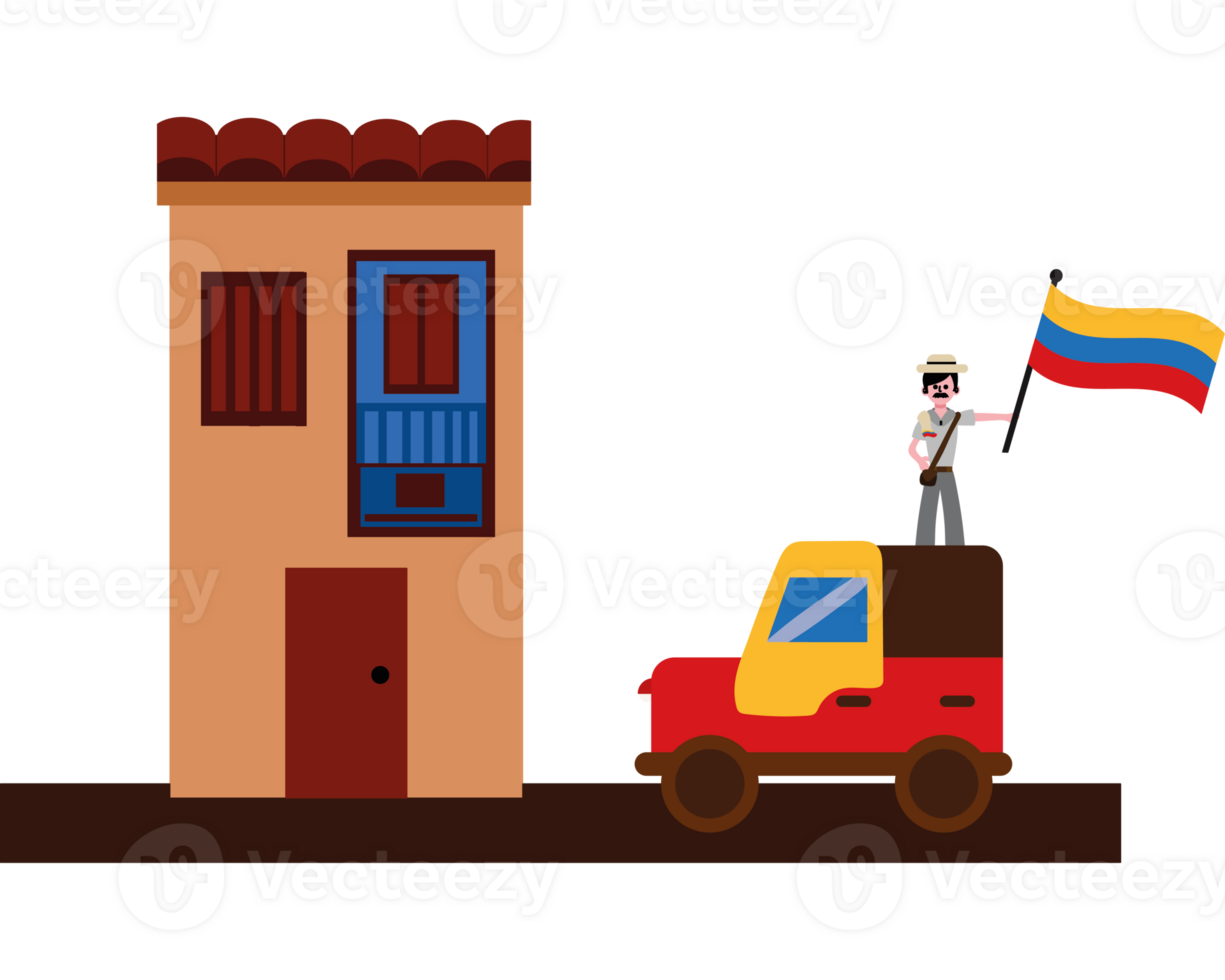 A man is standing on top of a car with a flag png