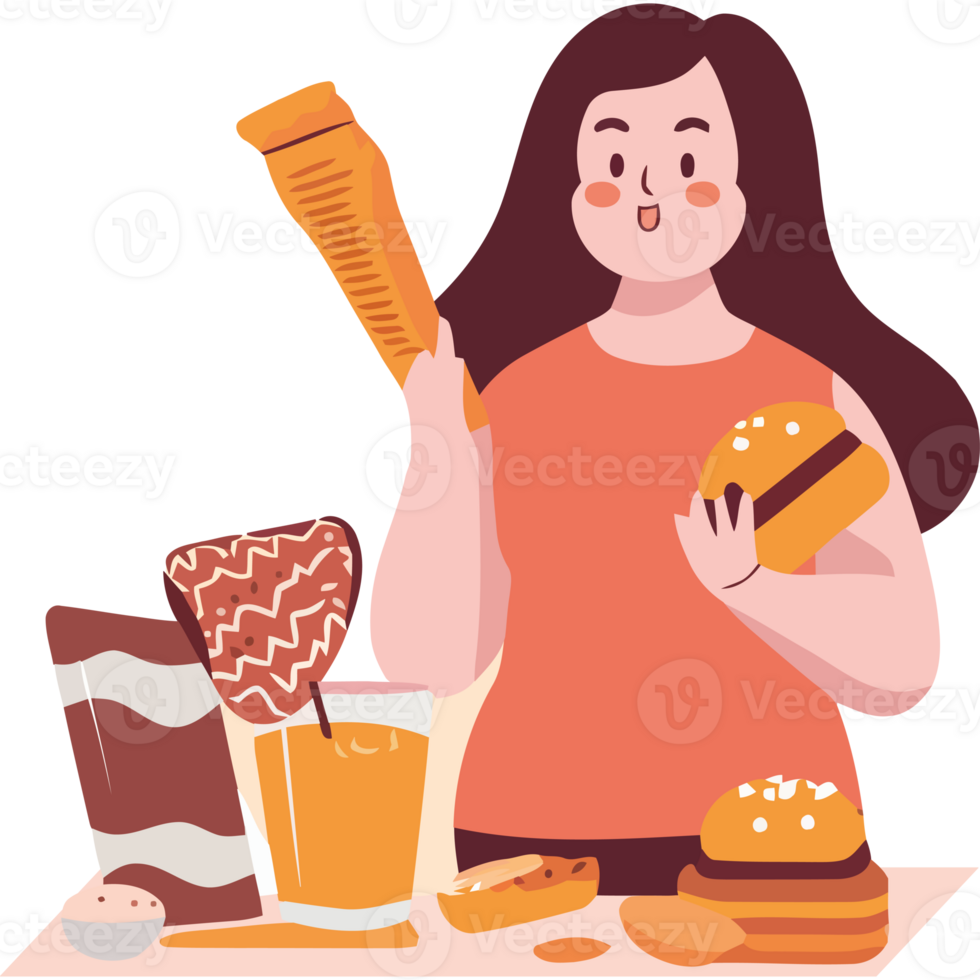A woman holding a hamburger and a drink png