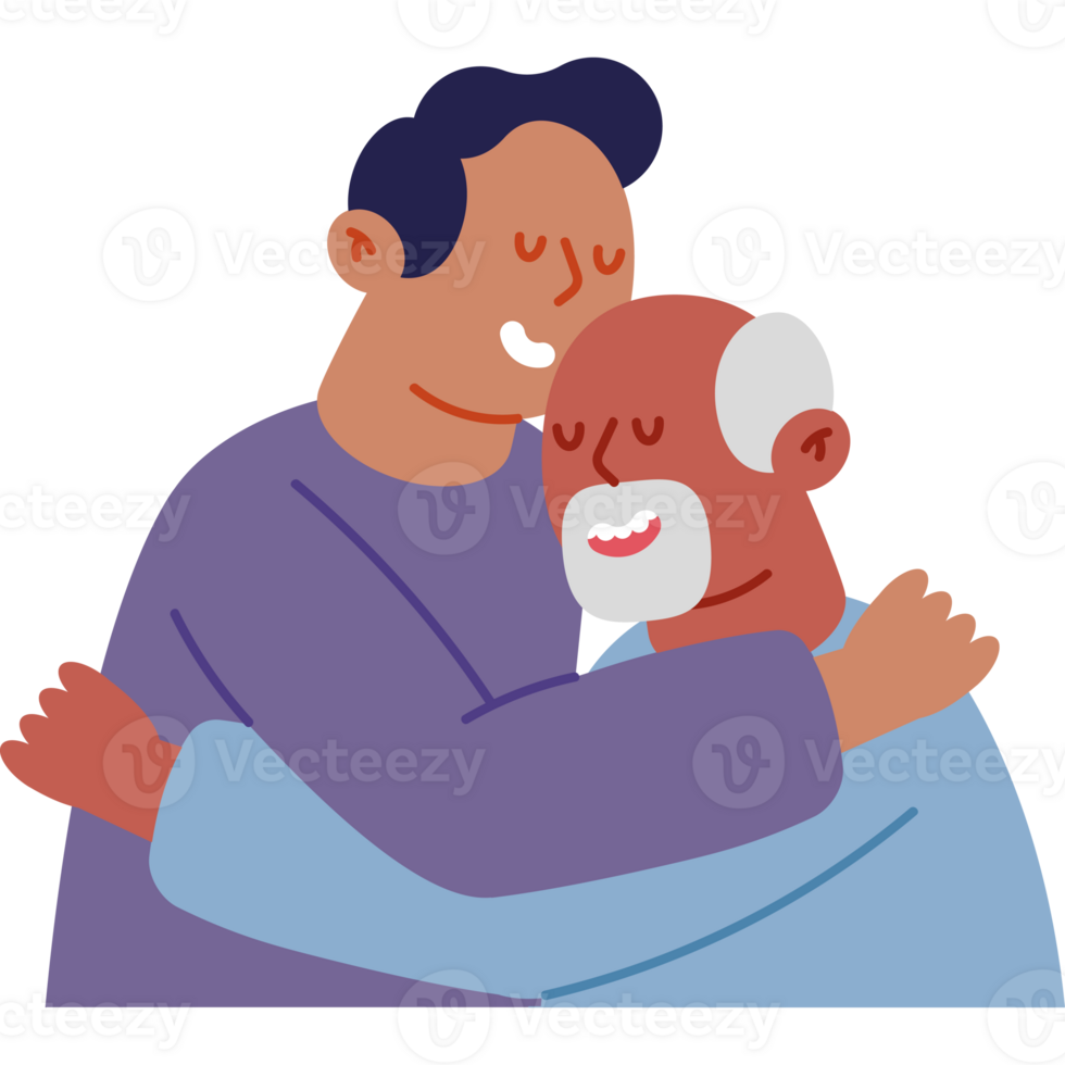 Two men hugging each other in a cartoon style png
