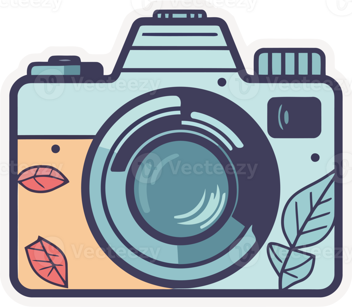 A sticker with a camera and leaves png