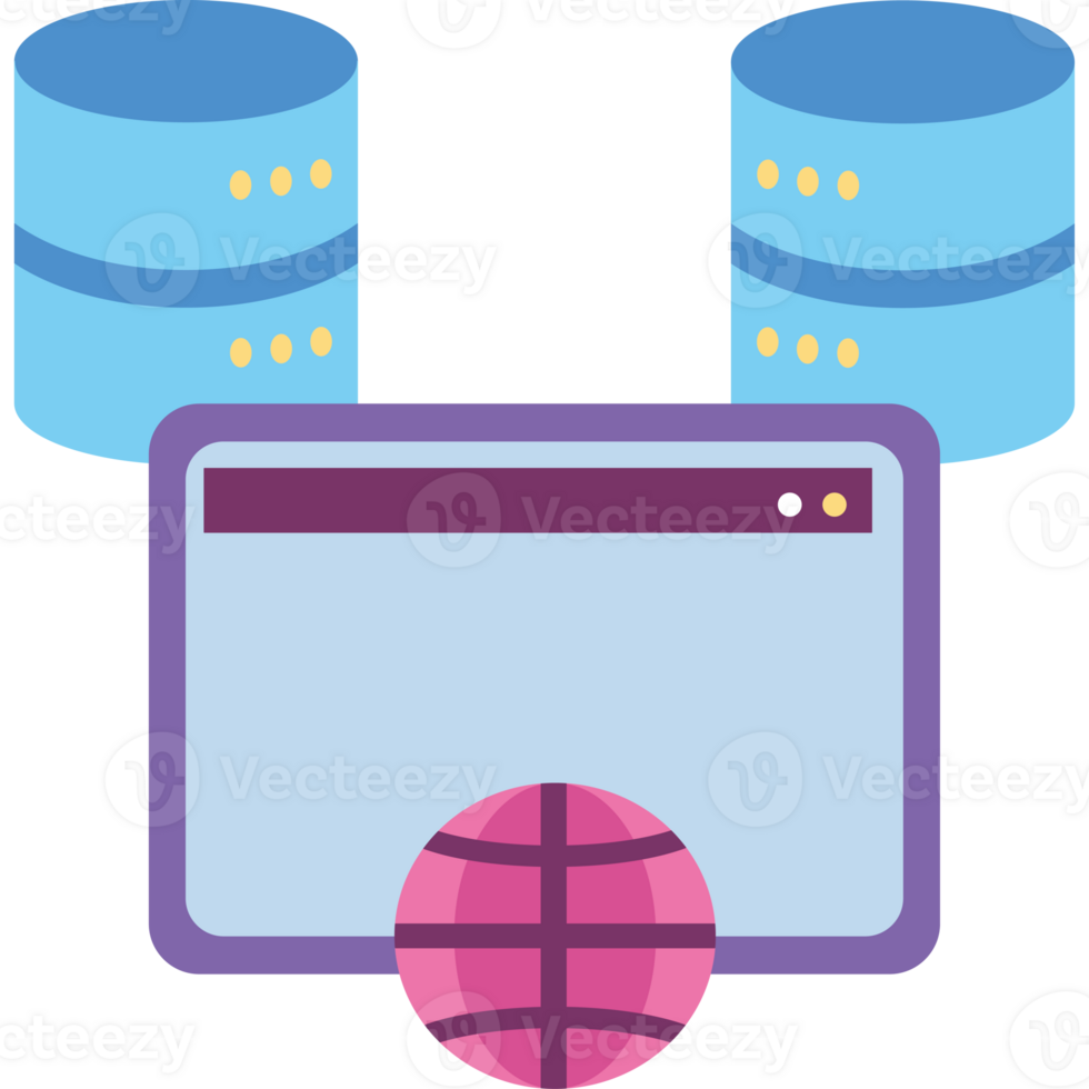 A computer with a pink ball and two servers png