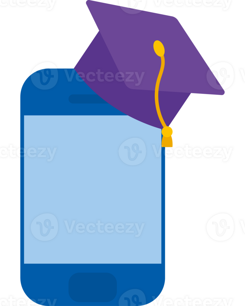 A graduation cap on a smartphone with a screen png