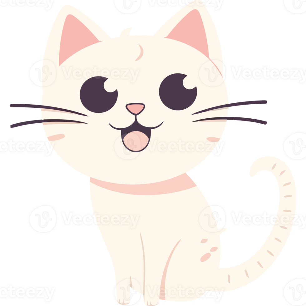 A cartoon white cat with a big smile png