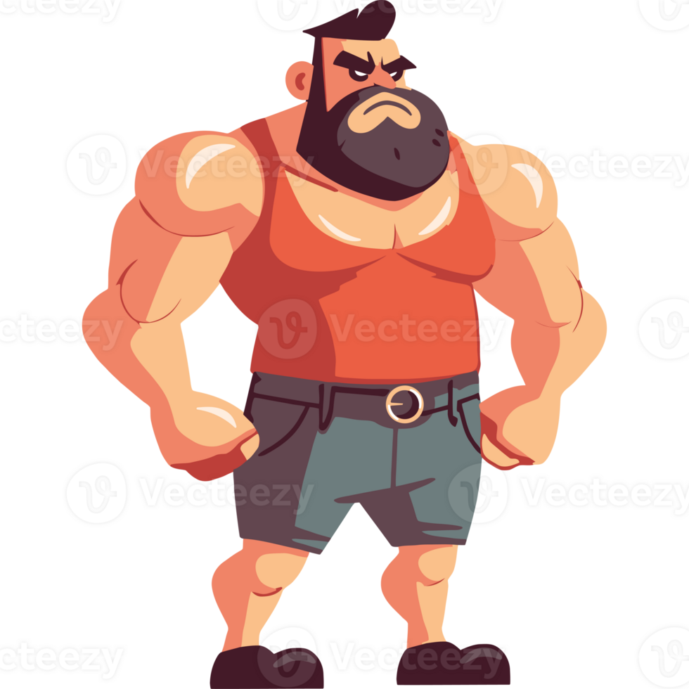 A cartoon man with a beard and a red tank top png