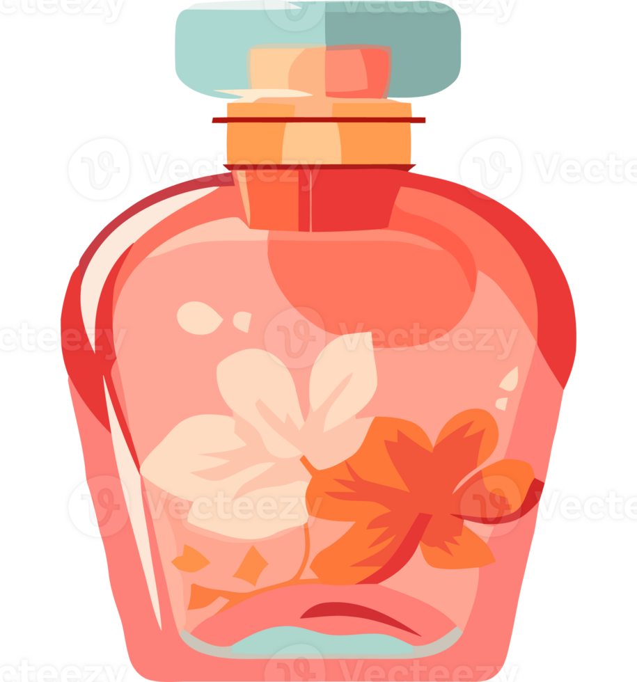 A pink perfume bottle with flowers on it png