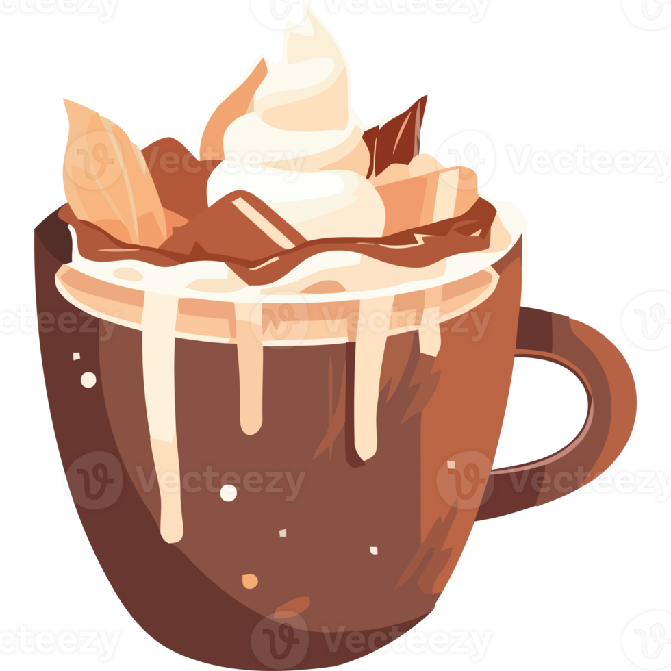 A hot chocolate with whipped cream and chocolate syrup png