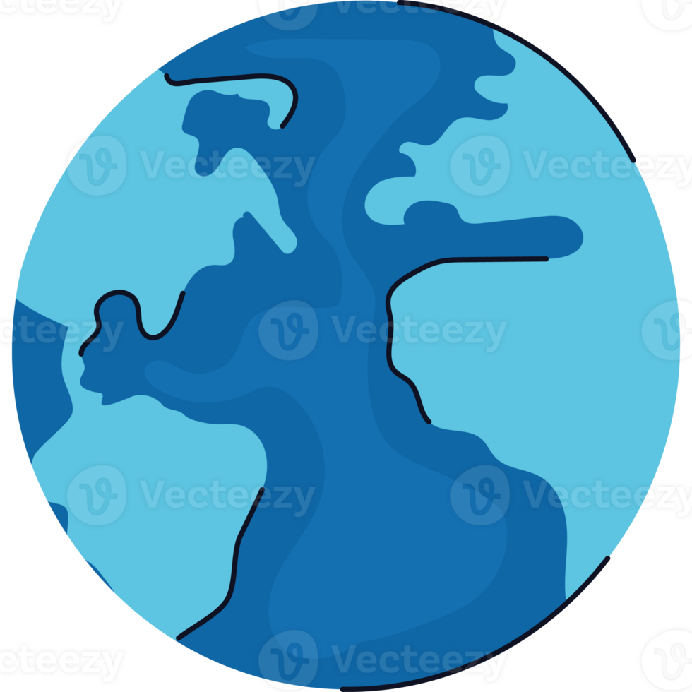 A blue earth with a map of the world png