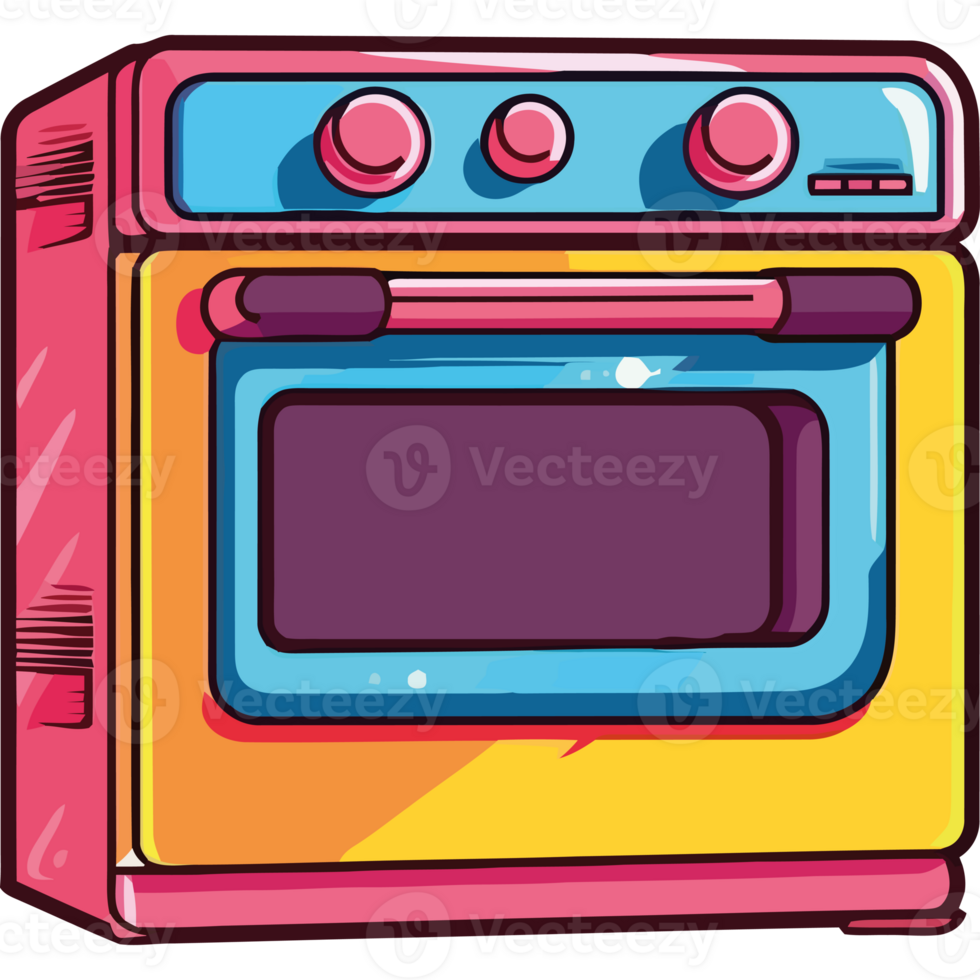 A cartoon oven with a colorful design png