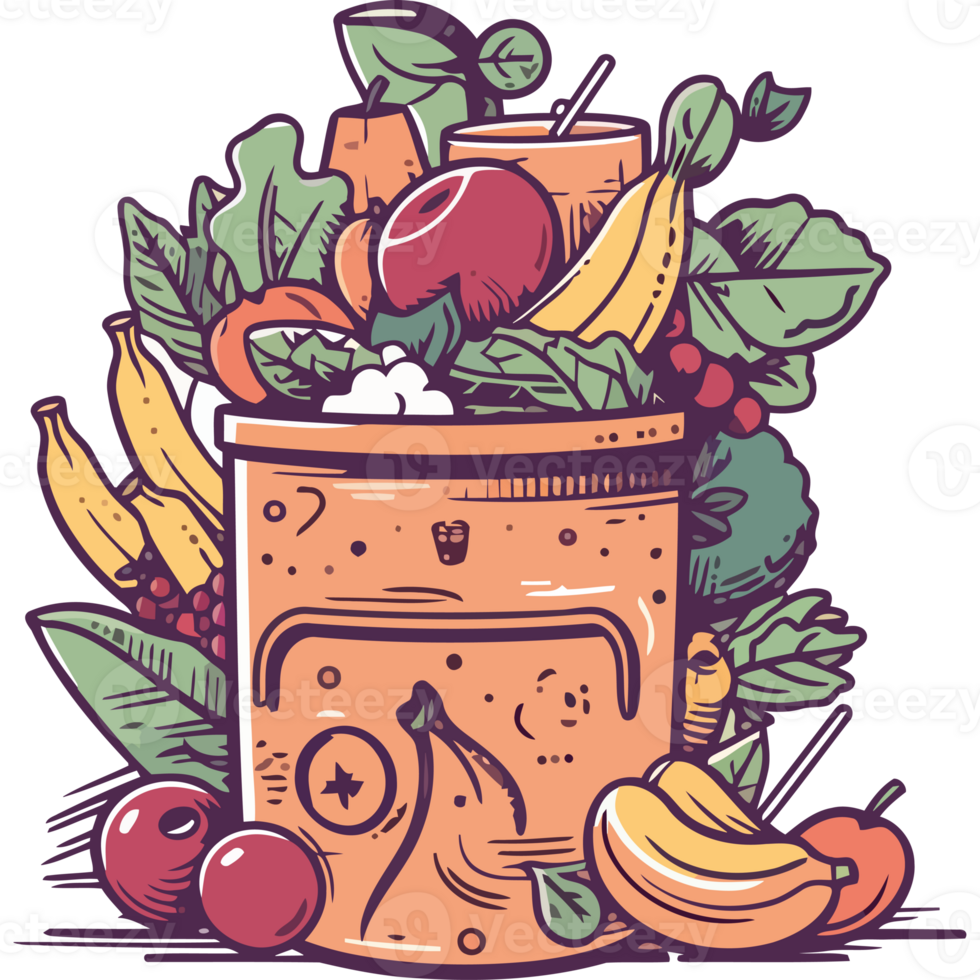 A bucket full of fruit and vegetables png
