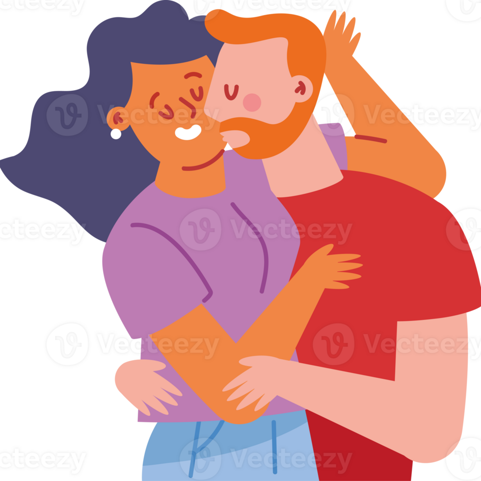 An illustration of a couple hugging png
