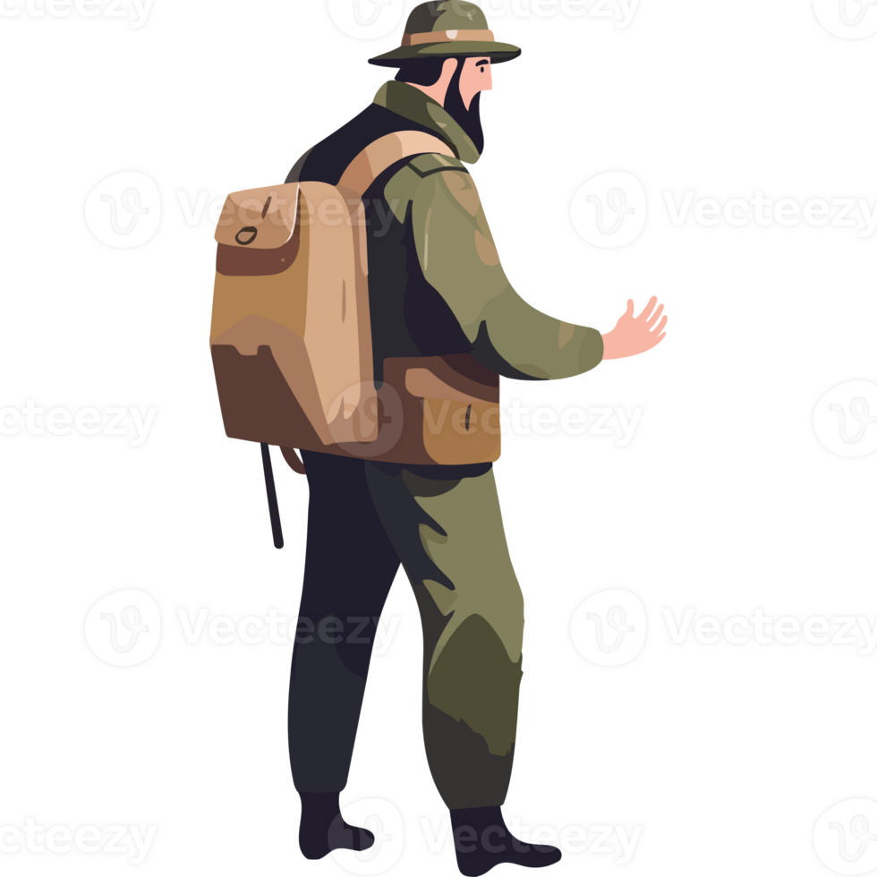 un hombre en un militar uniforme con un mochila png