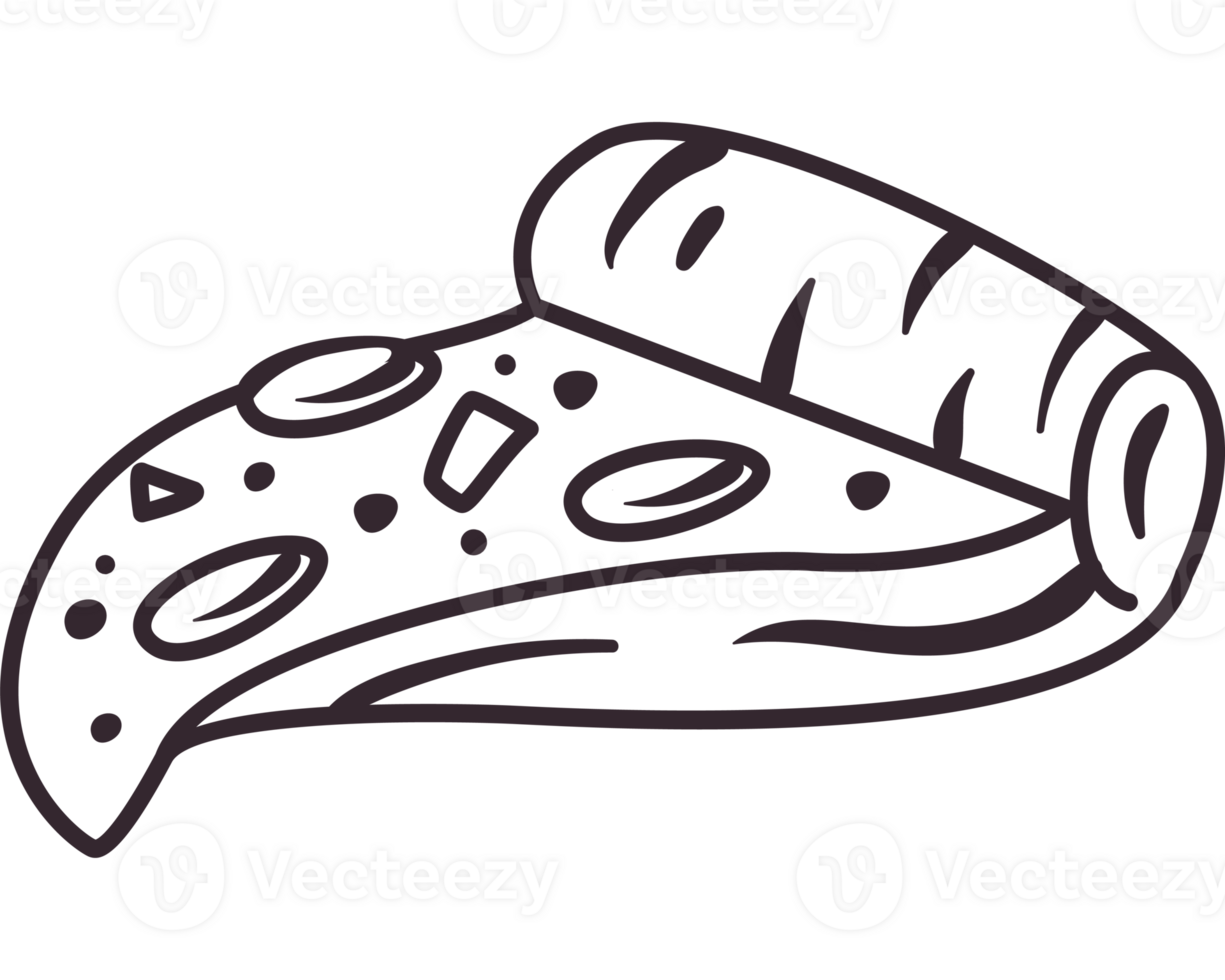 A pizza slice is shown in a black and white drawing png