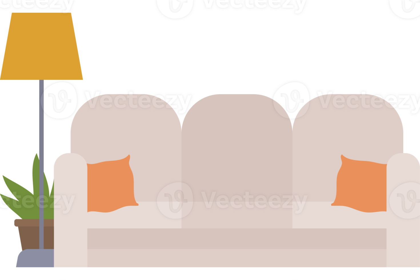 A couch and lamp in a flat style png