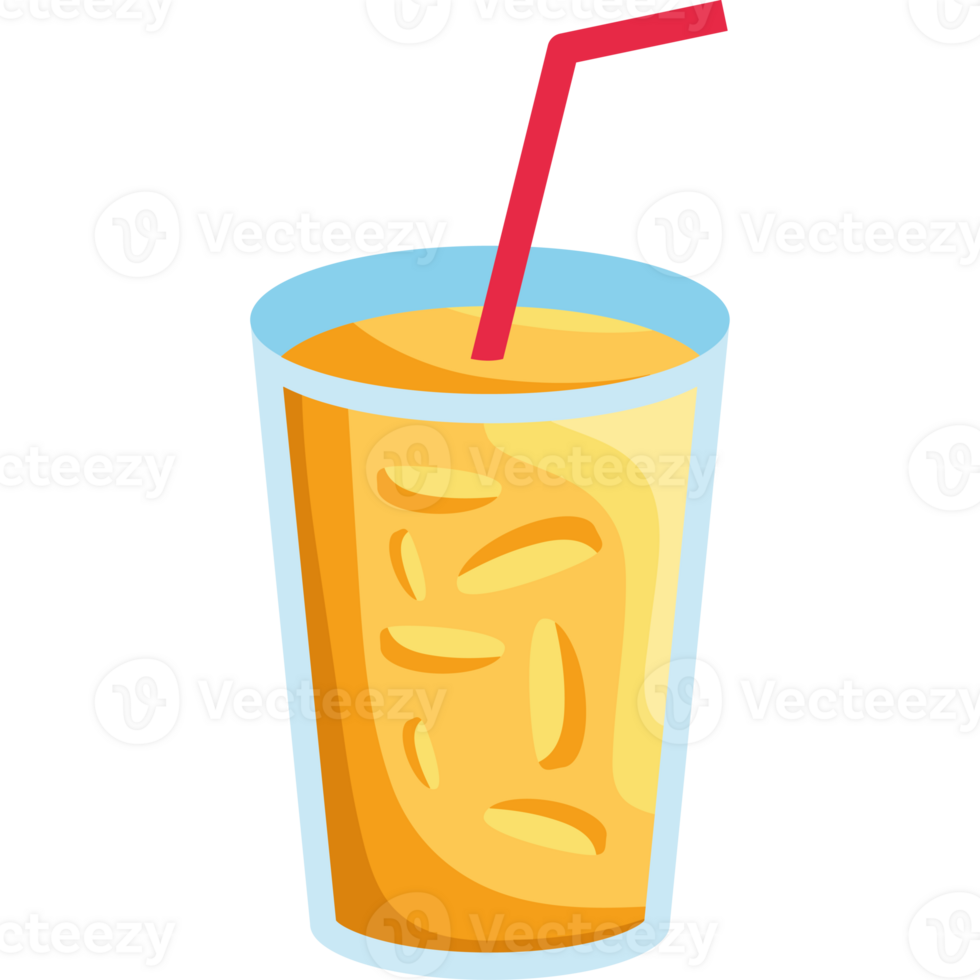 Orange juice in a glass with a straw png